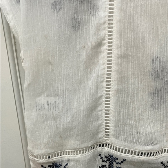 Monoreno Cotton Bohemian White Gauzy Blouse with Navy Embroidery - Size Small - Picture 6 of 14